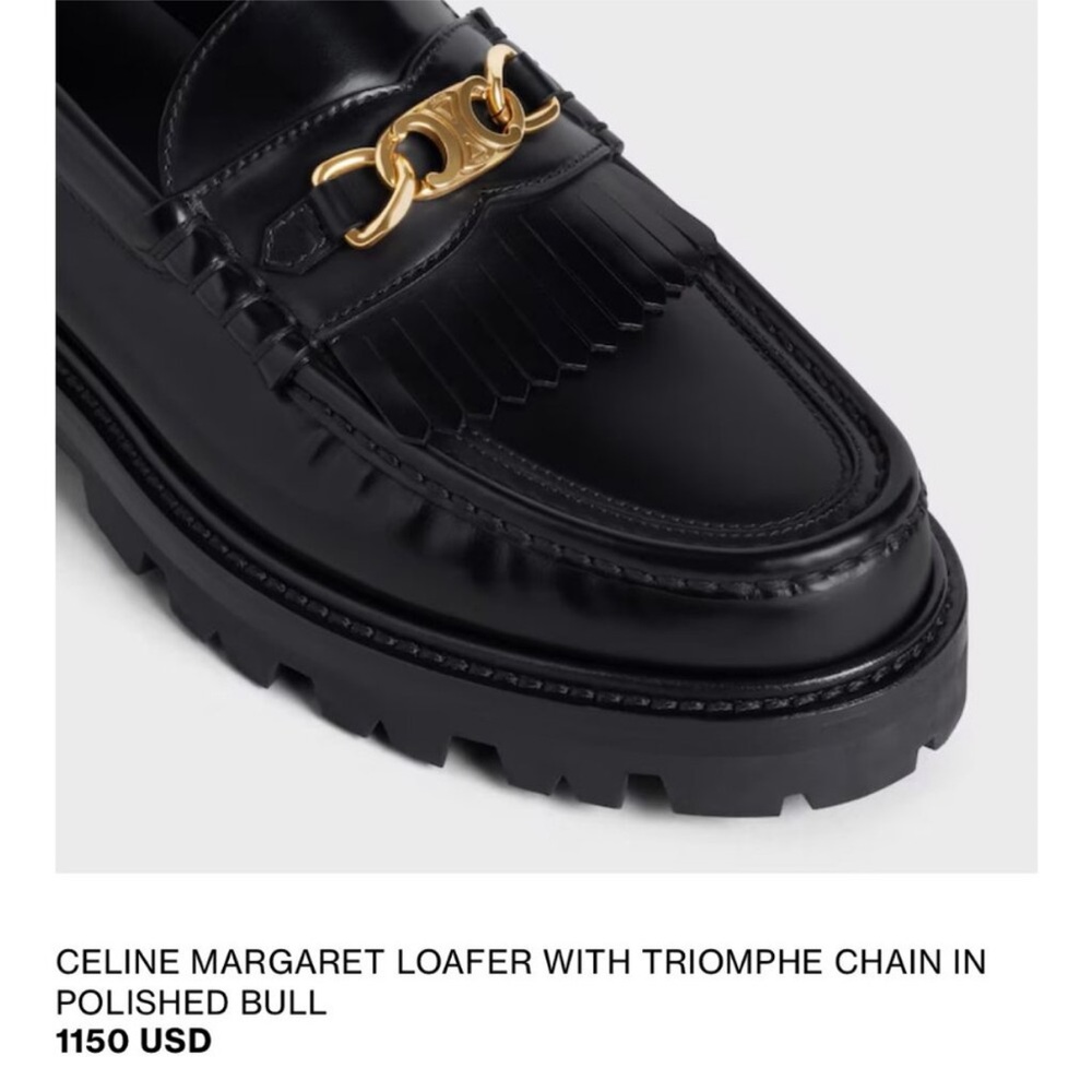Authentic New Celine Loafers w/ Gold Triomphe Chain 37